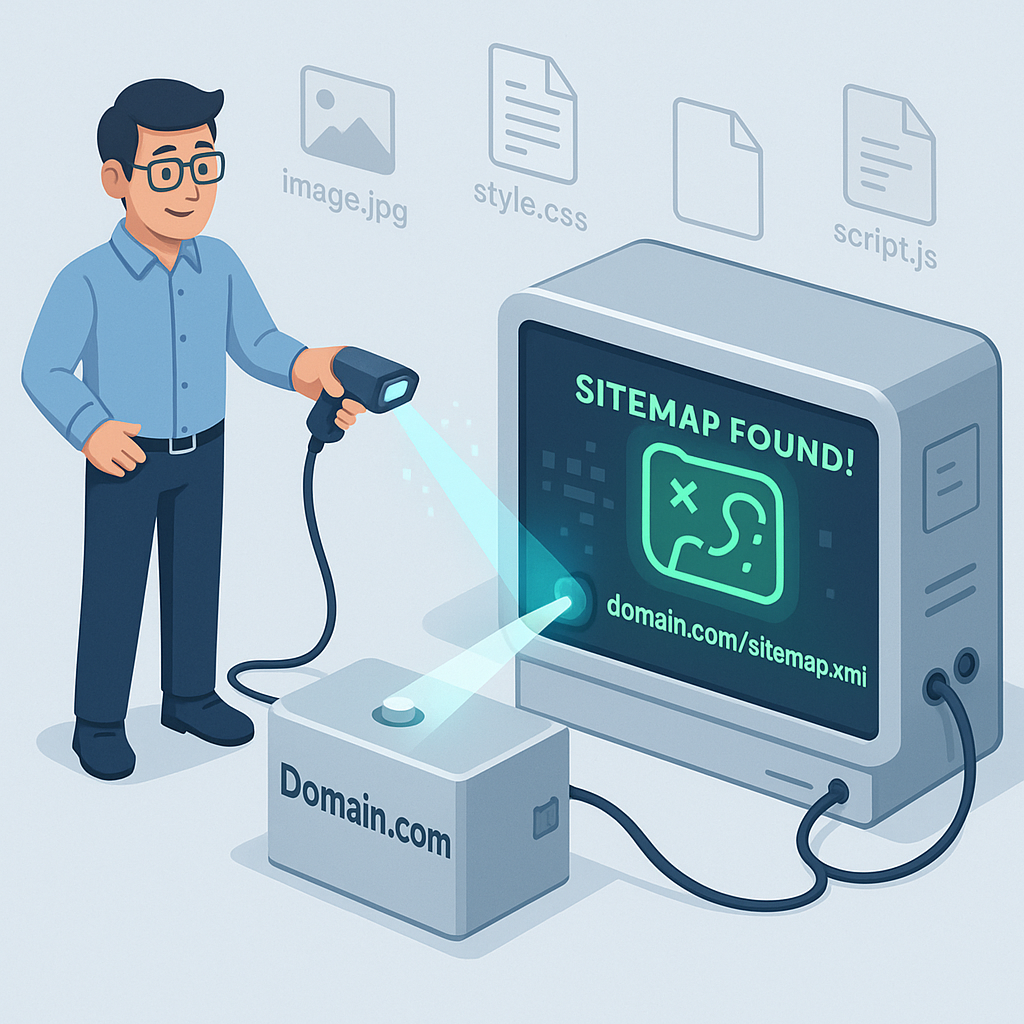 Принцип работы инструмента: машина сканирует домен и находит файл sitemap.xml, подсвечивая его как ценный результат.