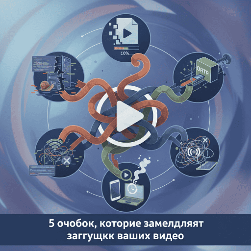Иллюстрация к статье: 5 ошибок, замедляющих загрузку видео. Изображение демонстрирует медленную загрузку видеоролика с вращающимся кружком загрузки.