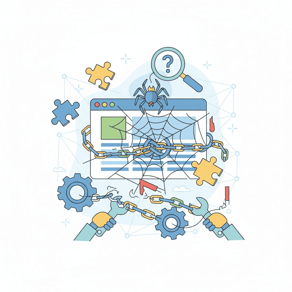 Website crawling and indexing issues visualized: A graphic showing common crawl errors and how they impact search engine visibility.