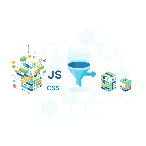 График, демонстрирующий уменьшение размера файлов JavaScript и CSS после минификации, с указанием процентов сжатия и времени загрузки страницы.