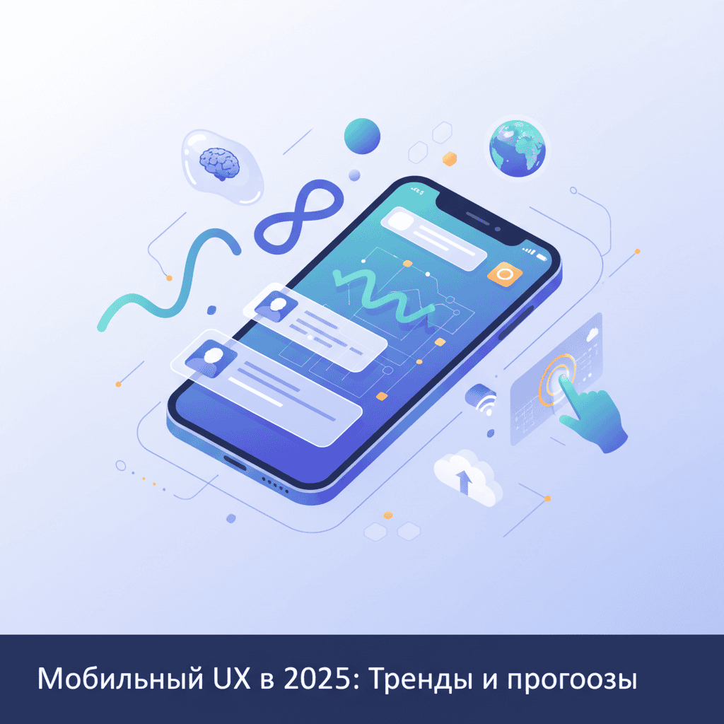 Графическое представление ключевых трендов мобильного UX на 2025 год, включая персонализацию, искусственный интеллект и фокус на доступности.