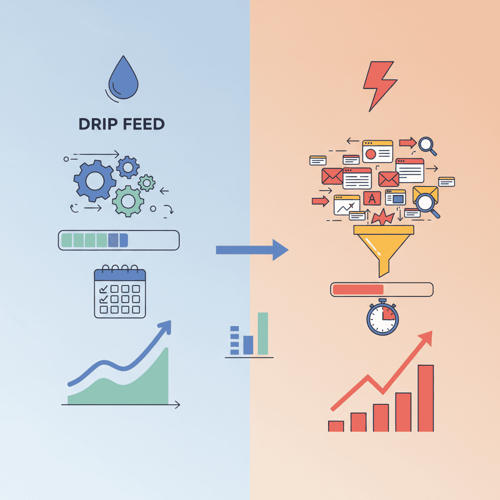 График сравнения скорости индексации Drip Feed, массовой загрузки и по одной страницы