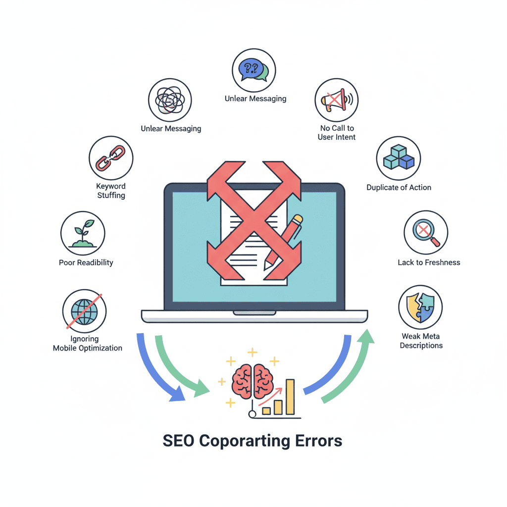 Инфографика: 10 распространенных ошибок в SEO-копирайтинге и способы их исправления