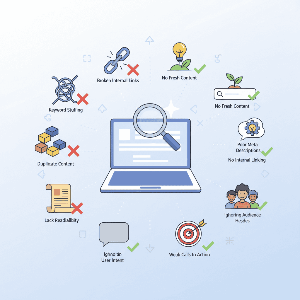 Инфографика: 10 распространенных ошибок в SEO-копирайтинге и способы их исправления
