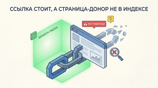 Цепь обратной ссылки тянется к странице-донору, которая выпадает из подсвеченной зоны индекса поиска