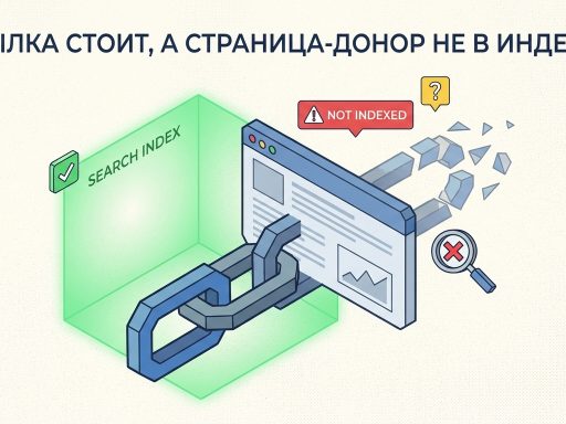 Цепь обратной ссылки тянется к странице-донору, которая выпадает из подсвеченной зоны индекса поиска