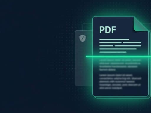 Иконка PDF-документа на тёмно-синем фоне, через которую проходит зелёная линия сканирования, с надписью «PDF не в индексе»